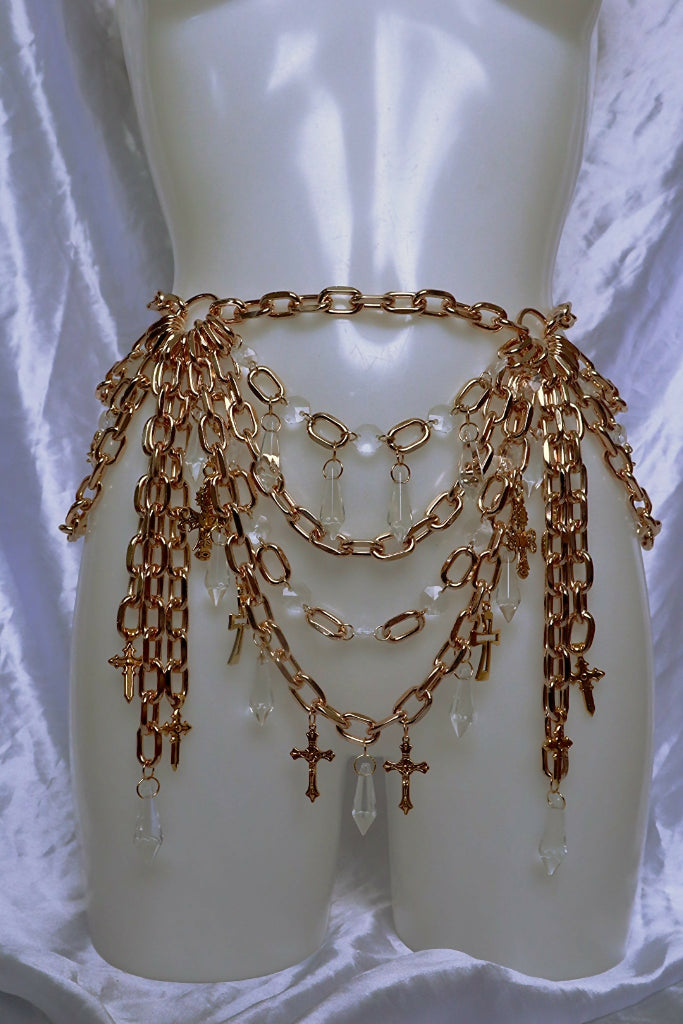 Benedetta crystal chain cross harness and belt set