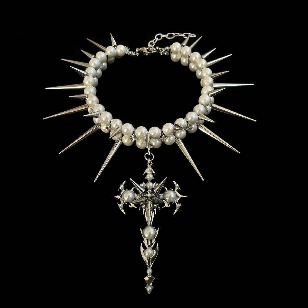 Gothic Passion Crucifix pearl choker