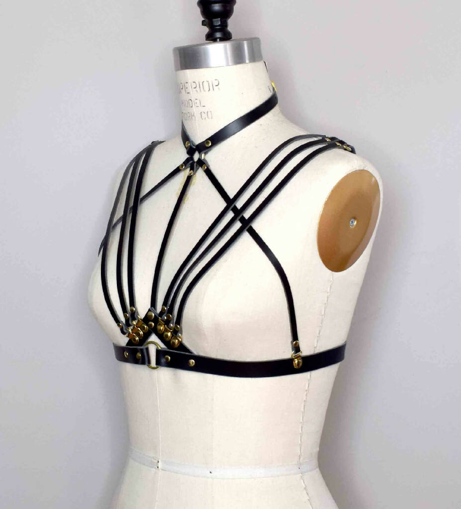 Olivia Strappy Leather Harness Bra