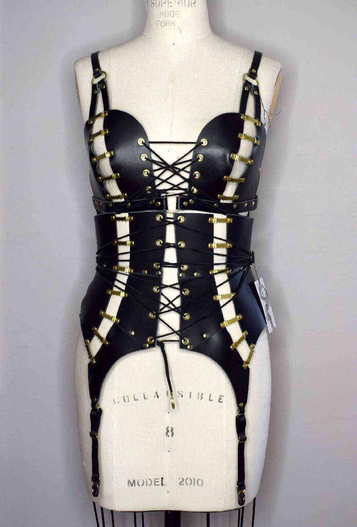 Gigi Fan Lace Sweetheart Leather Bra