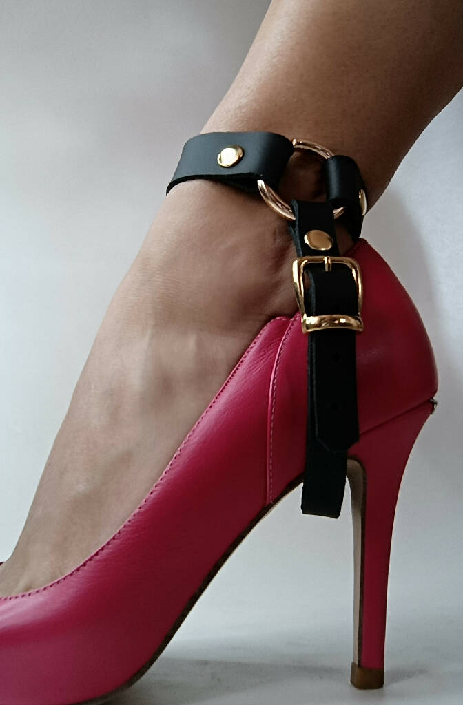 Ankle cuffs with high heel strap, High heel cuffs, Handmade from premium leather and silver or gold elements