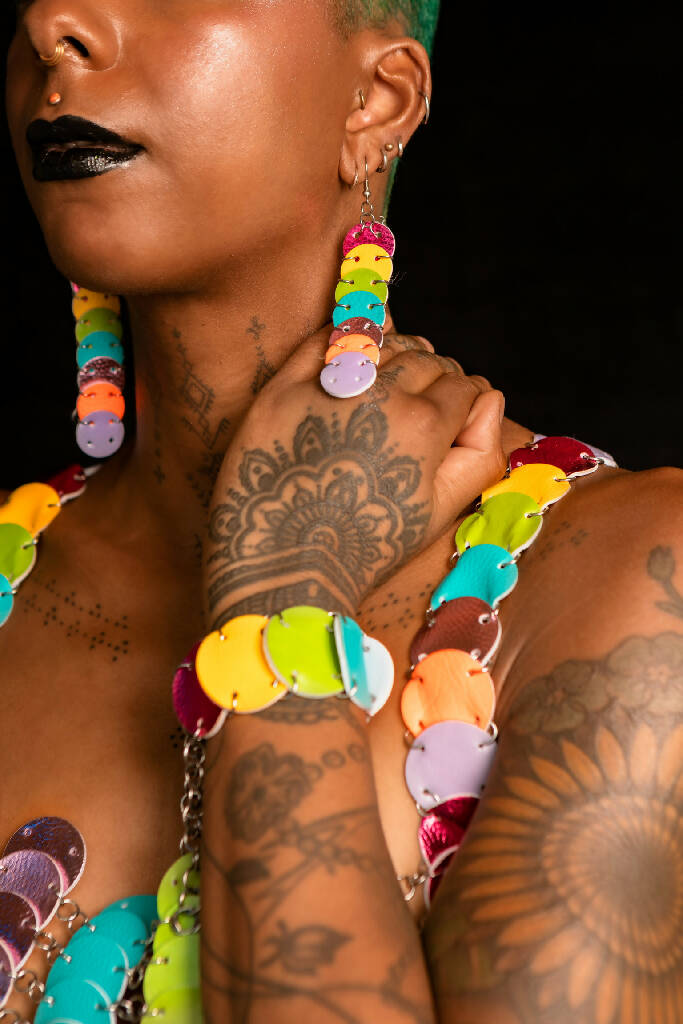 Custom Rainbow co-ord (skirt, top, cuff and earrings)
