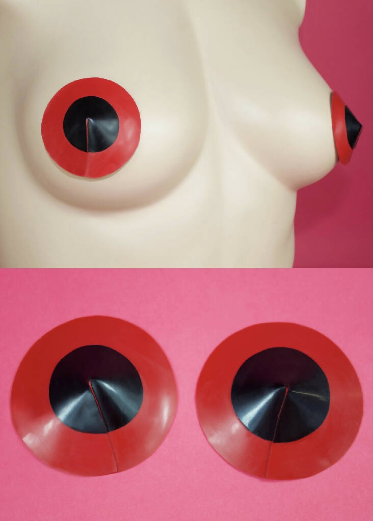 BLACK & RED LATEX ROUND NIPPLE PASTIES