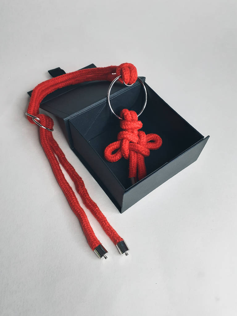 Shibari Rope Bondage Choker • Multiway Necklace • GOLD & SILVER • red or black •Japanese Samurai Knot Choker in Red • With Gift Box