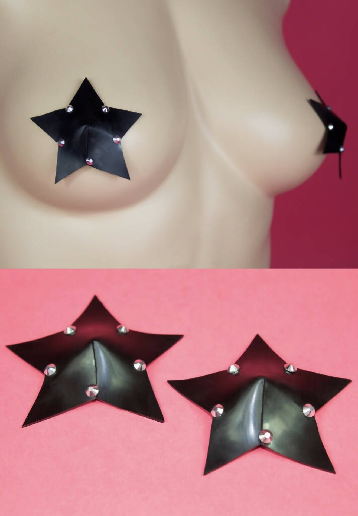 LATEX STAR NIPPLE PASTIES (PICK YOUR COLOUR+CRYSTALS)