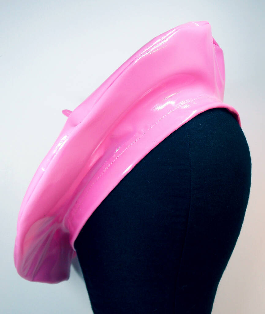 Bubblegum pink glossy pvc vinyl beret