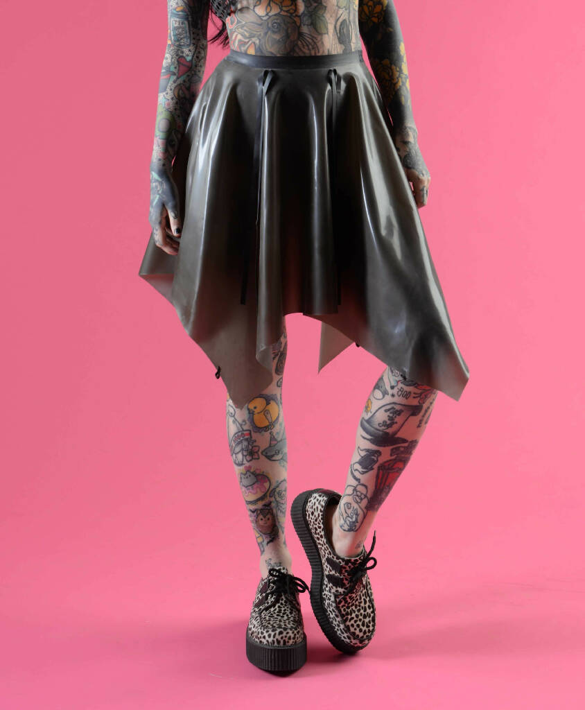 Two-way Transparent Black latex Pixie witch skirt Size S