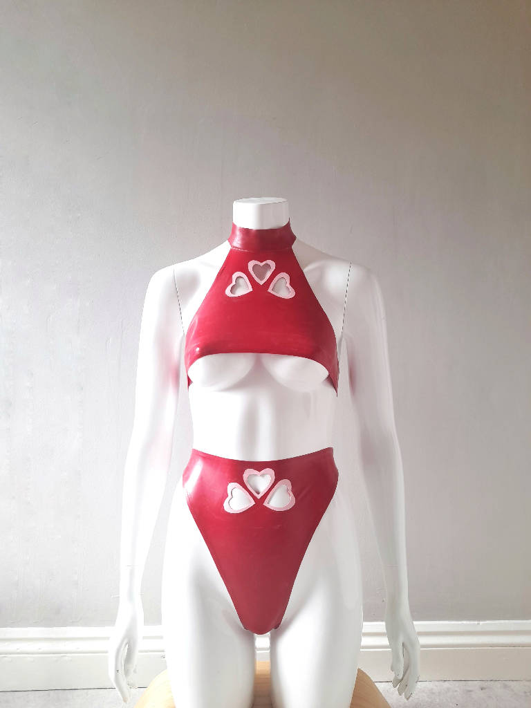 Latex Valentine, Cut out Heart Two Piece Set, Custom Made