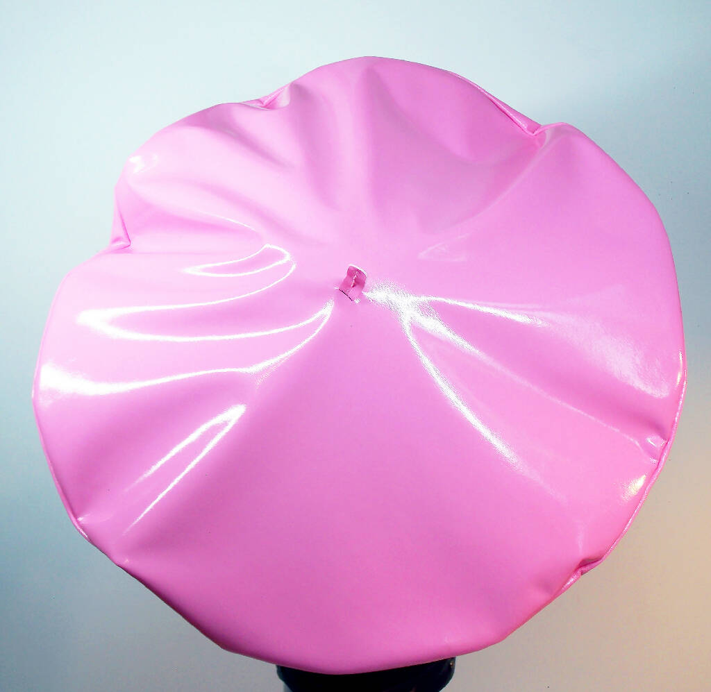 Bubblegum pink glossy pvc vinyl beret