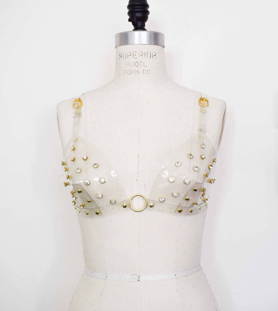 Tina Clear Vinyl Rhinestone Triangle Bralette