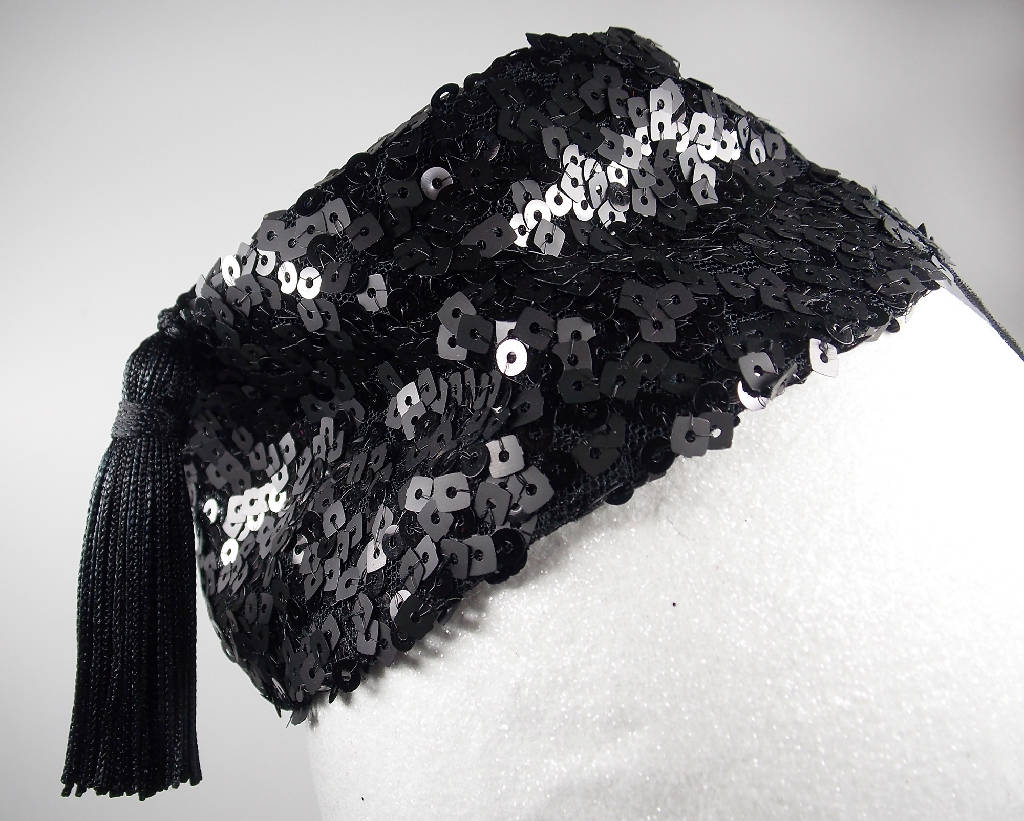 Mini black fez hat with tassel and sequins