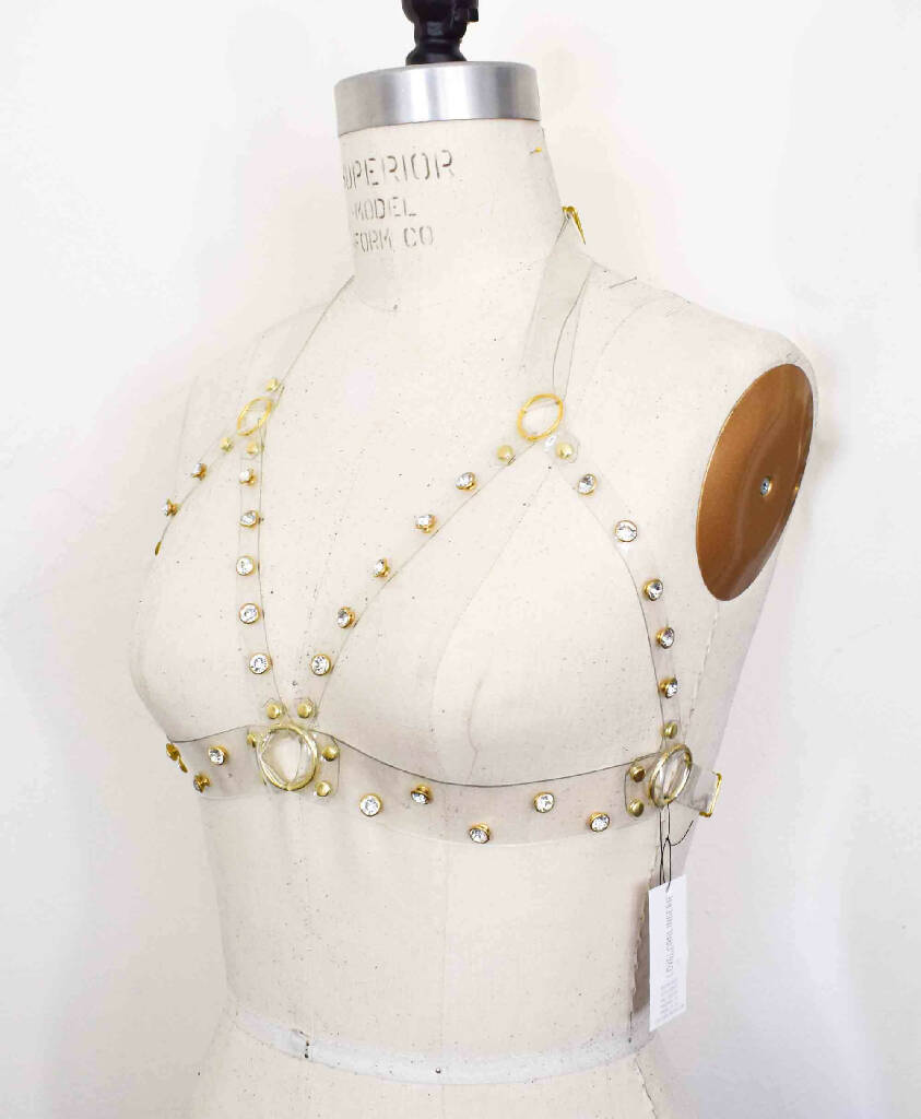 Tina Clear Vinyl Rhinestone Harness Bra