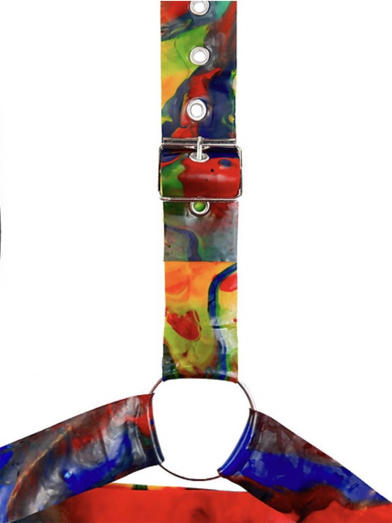 Multicoloured latex leg harness