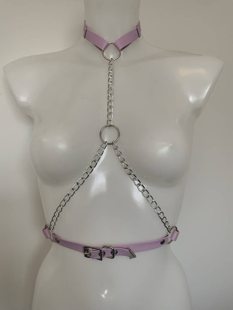 Vegan leather belt and choker harness
