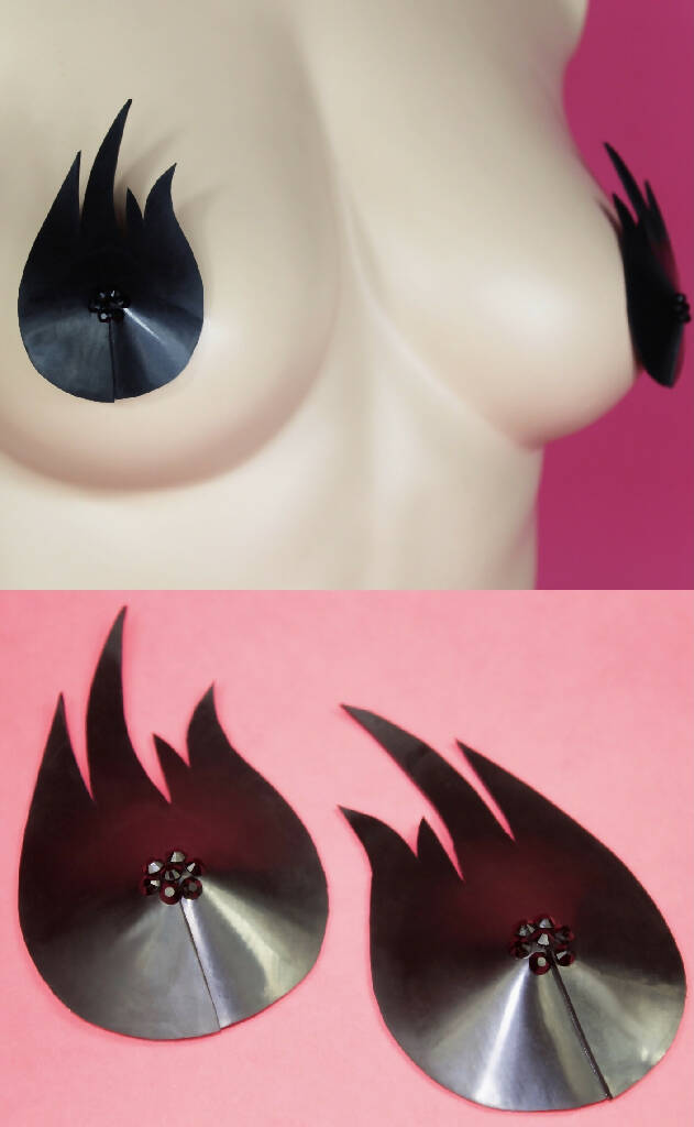 LATEX FLAME NIPPLE PASTIES (RHINESTONES)