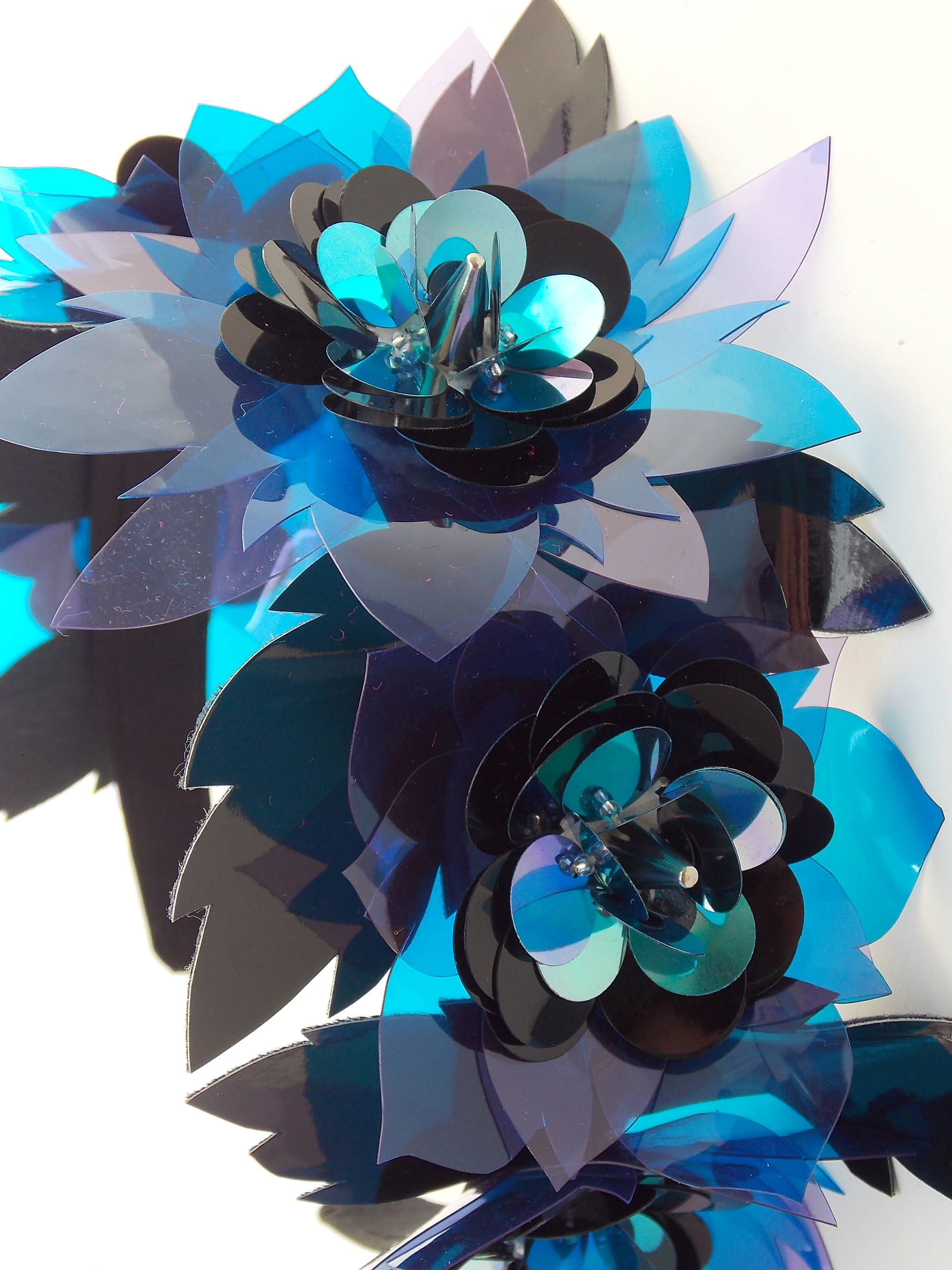 Purple, blue and black vinyl flower hair band