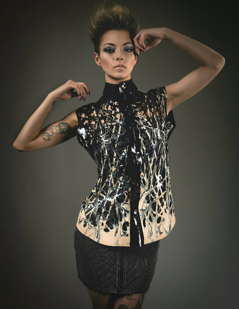 Ombre Mesh Latex Sleeveless Collared Shirt