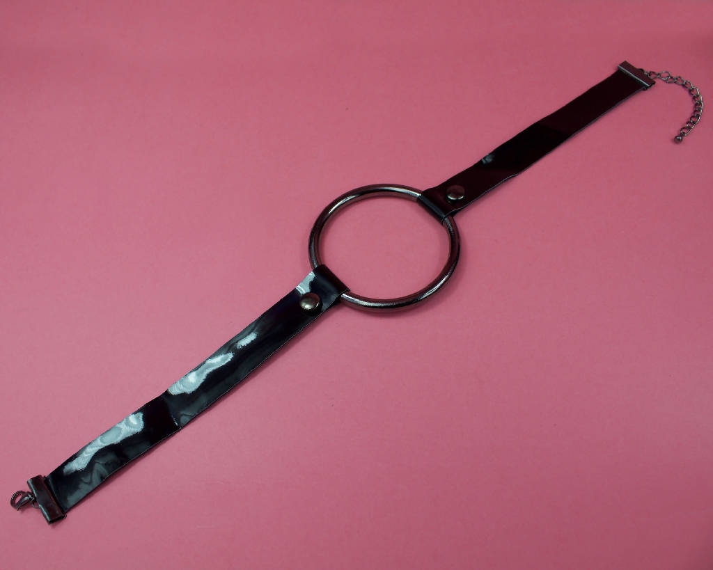Gunmetal Ring Black Choker Necklace / Vegan