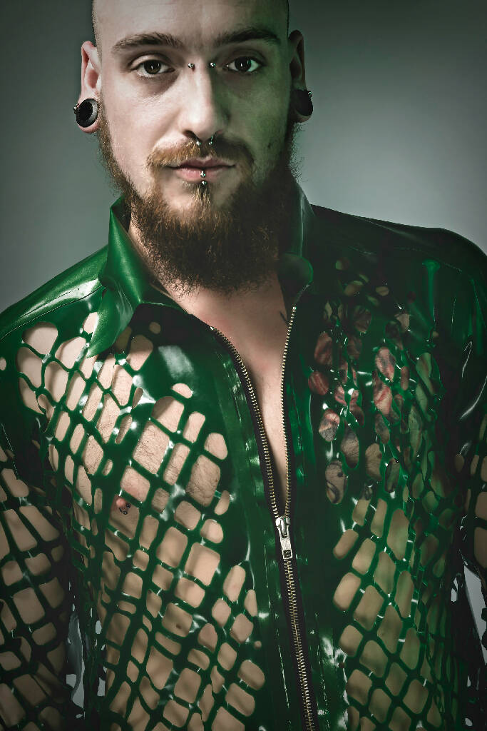 Mesh Latex Collared Shirt with Sleeves