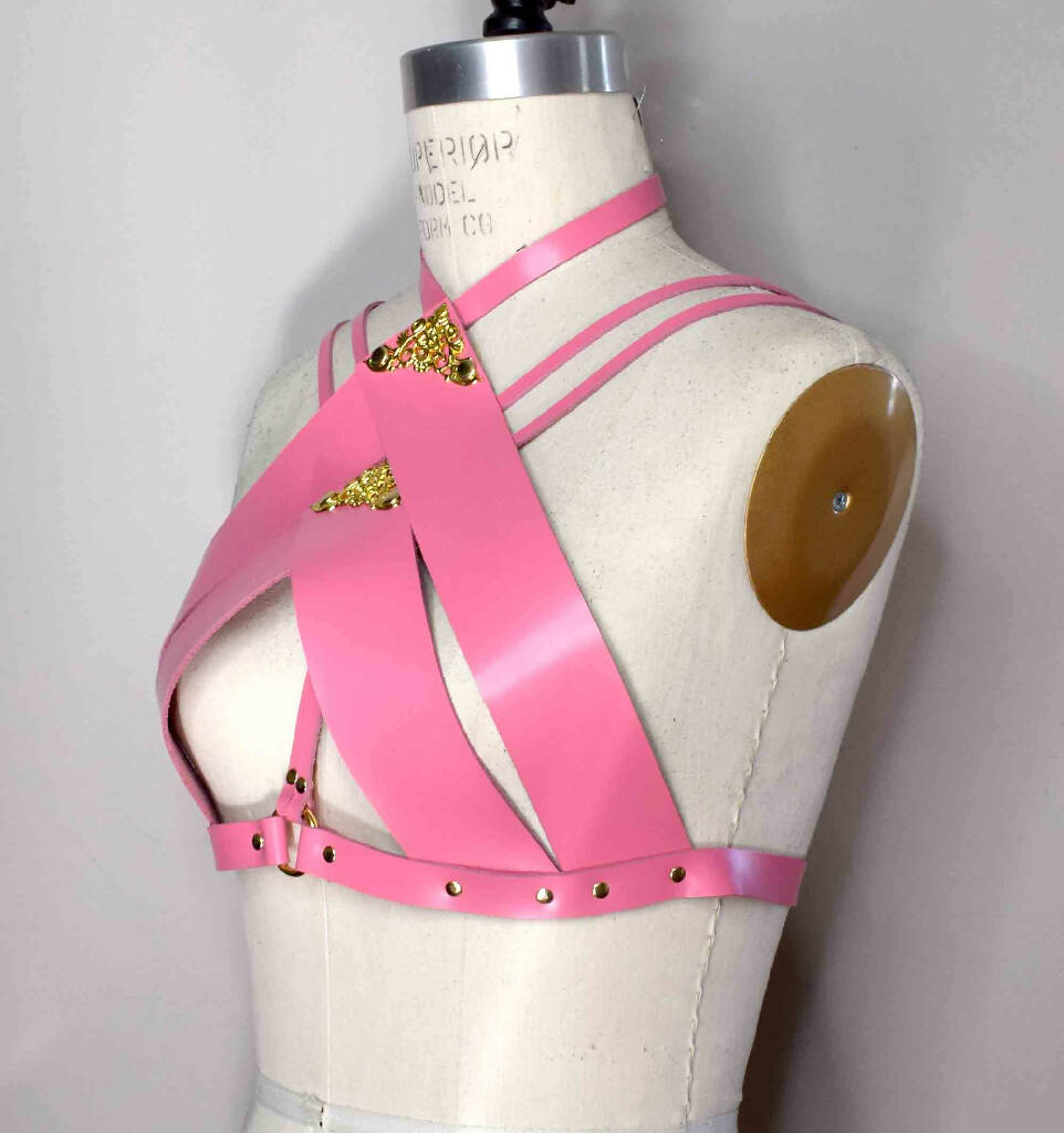 Song High Neck Pink Leather Bra