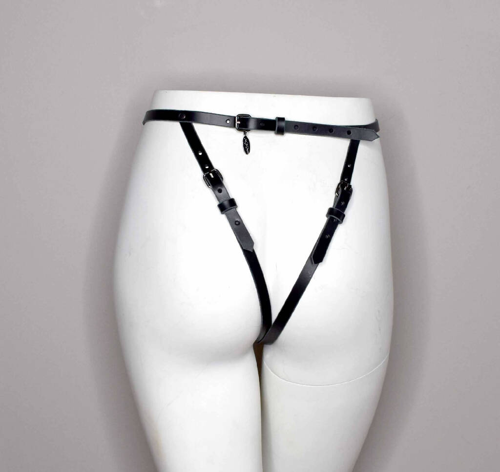 Xenia Rose Gold Crotchless Leather Bikini