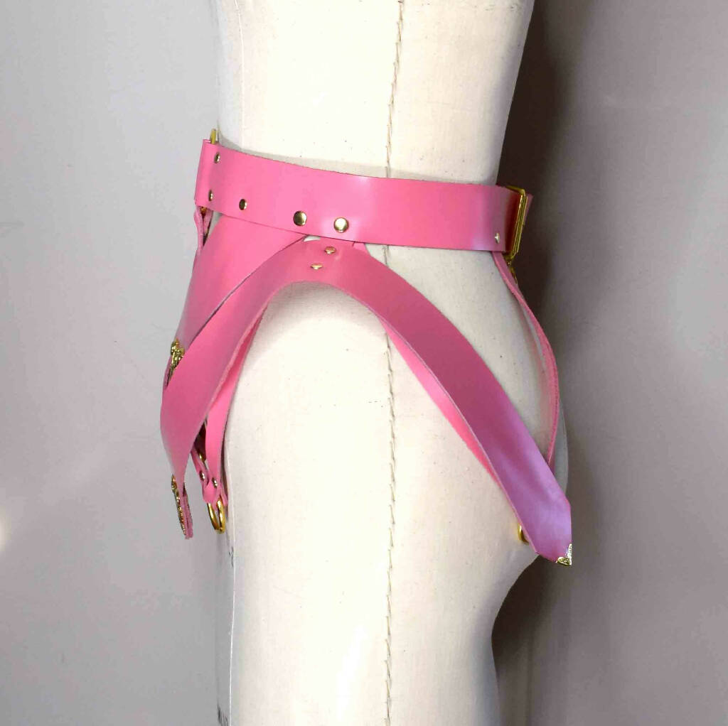 Song Pink Leather Peplum Belt with Wide Waistband