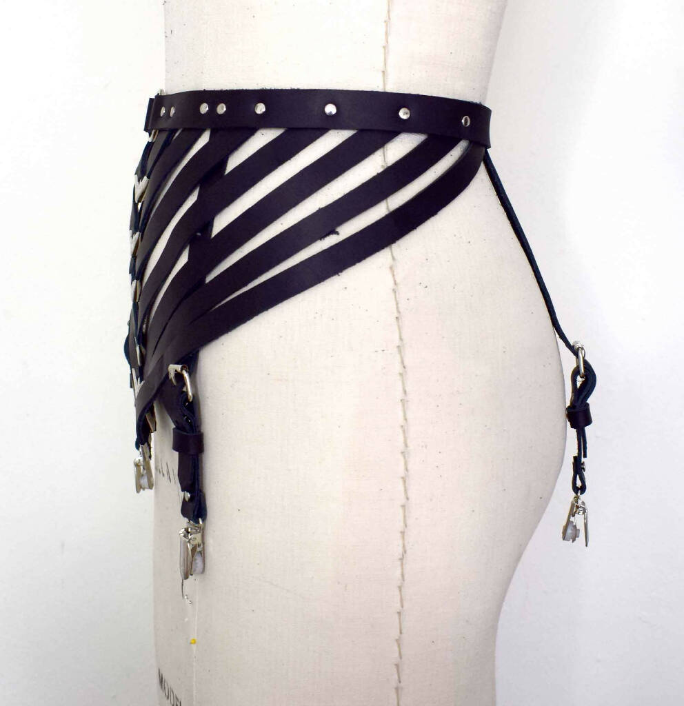 Tui Strappy Black Leather Garter Belt
