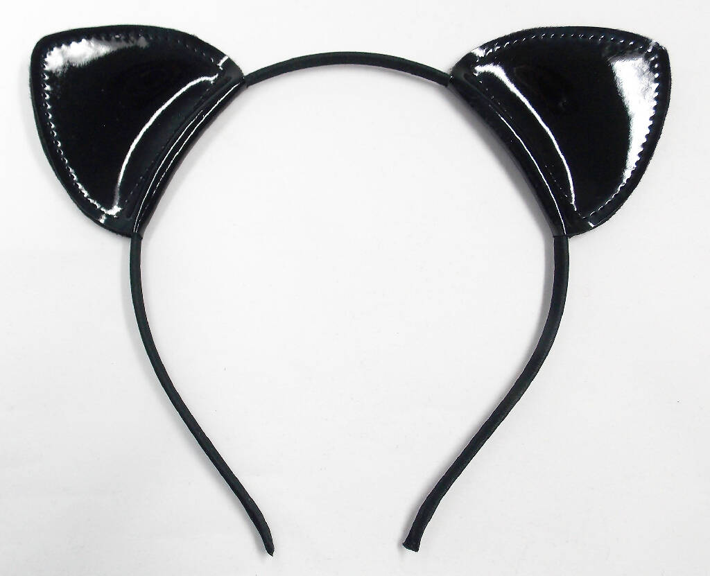 Black shiny vinyl cat ears hair band