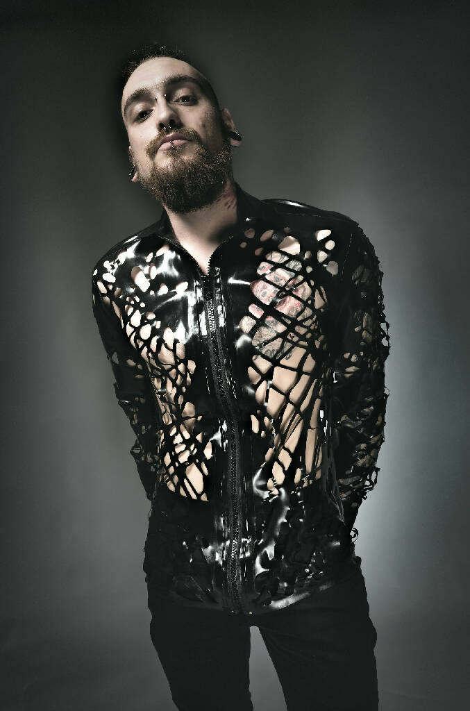 Mesh Latex Collared Shirt with Sleeves