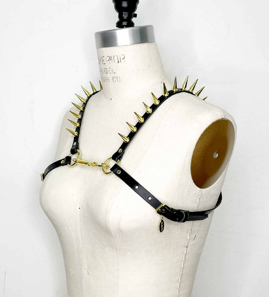 Icarus Spiked Slim Leather Bulldog Harness