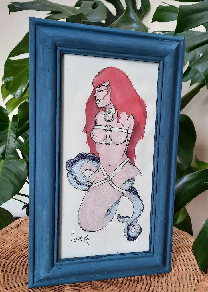 The little bondage mermaid, fantasy art framed original
