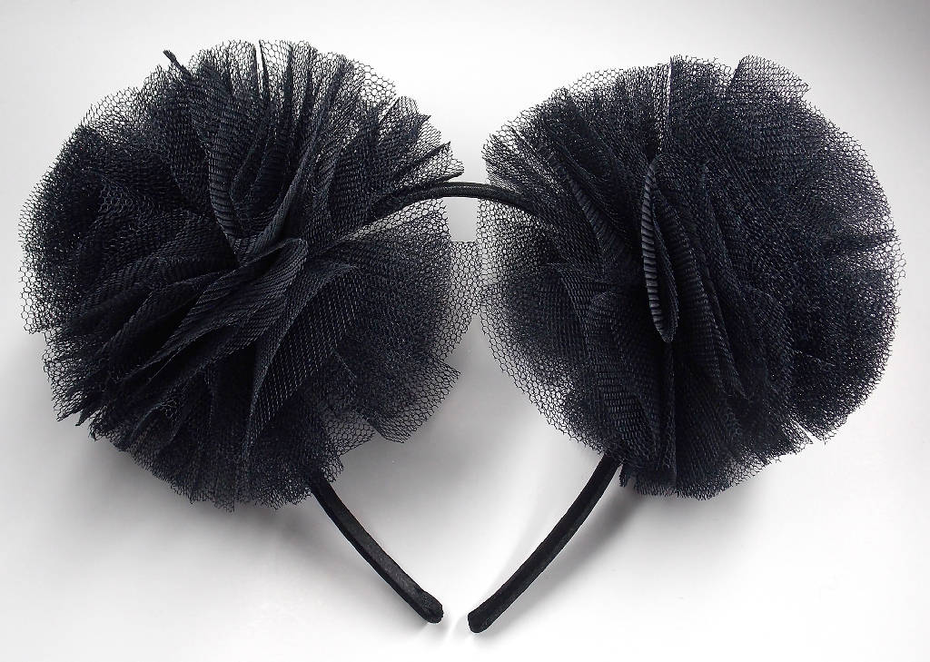 Large Black Tulle Pompom Hair Band