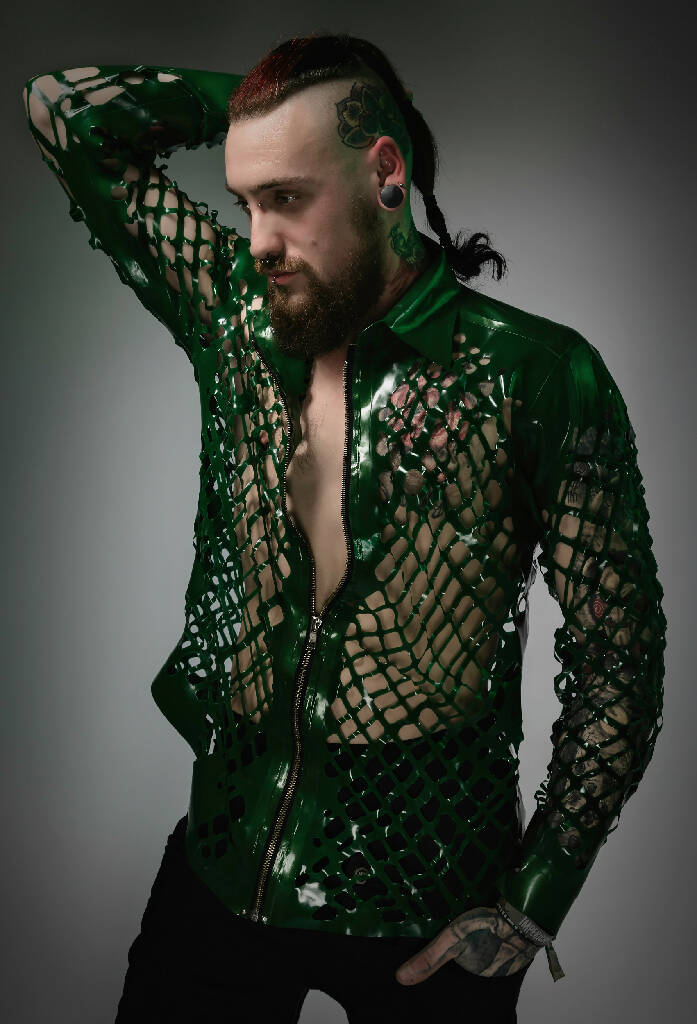 Mesh Latex Collared Shirt