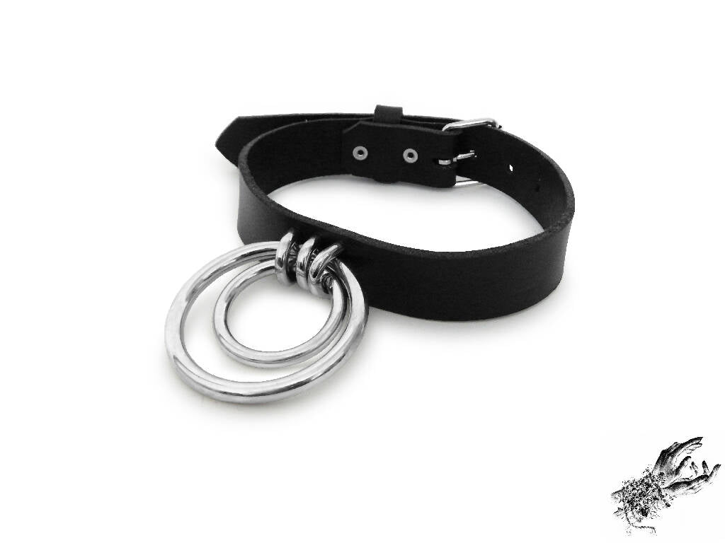 Leather Double O Ring Collar - Leather O Ring Choker