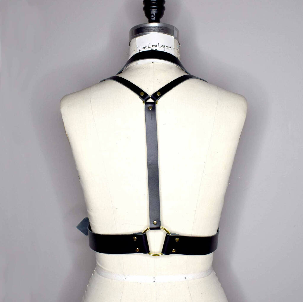 Utilitarian Under Bust Black Leather Chest Harness with Y-Back