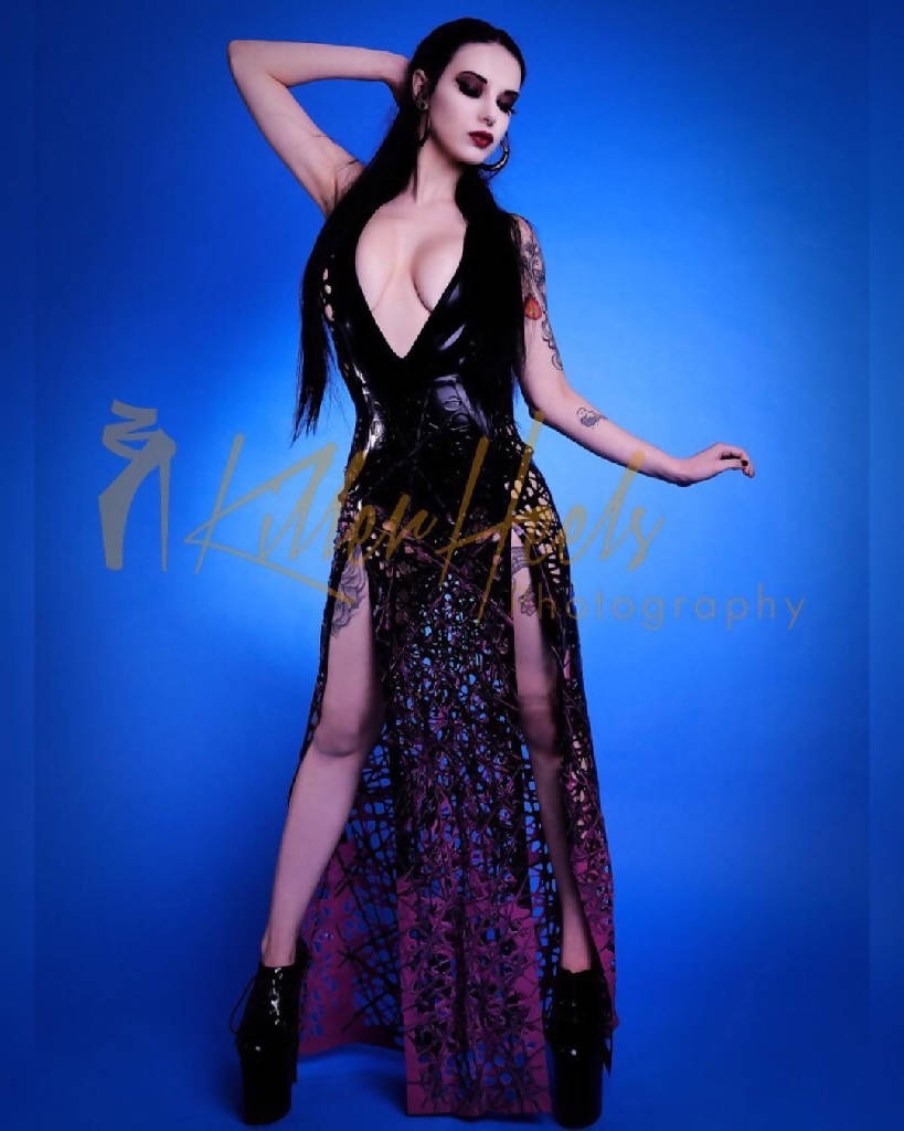 Mesh Latex Double Slit Maxi Skirt