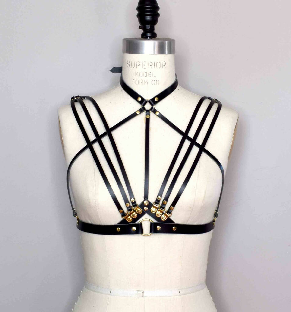 Olivia Strappy Leather Harness Bra