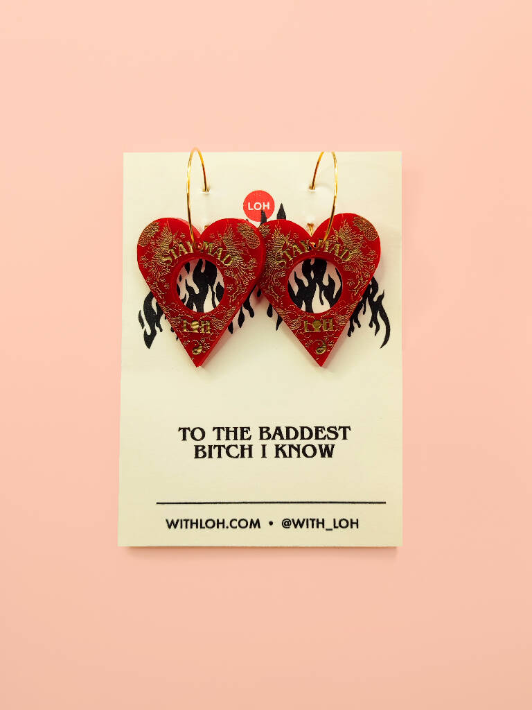 Heart Earrings Red Gold Front