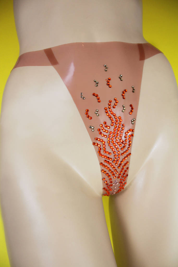 Bedazzled Ginger Pubes Latex Thong