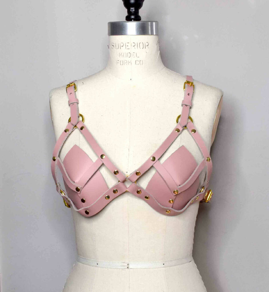 Hecate Pink Leather Strappy Bralette