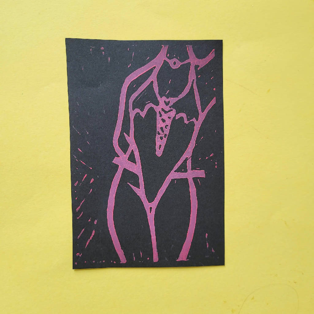 Standing female figure lino print