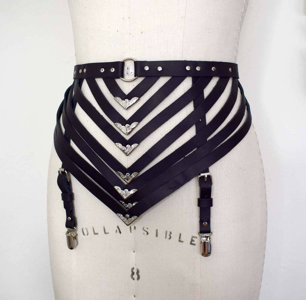 Tui Strappy Black Leather Garter Belt
