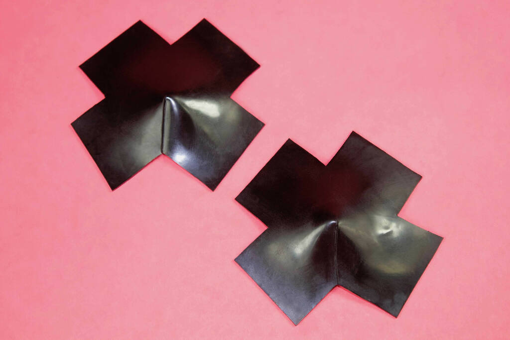 LATEX CROSS NIPPLE PASTIES (PICK YOUR COLOUR)