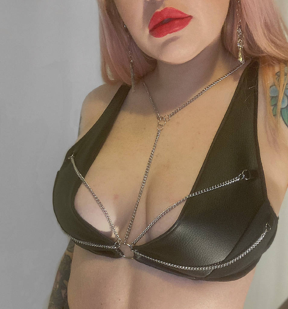 Alabama chained leather bralette top