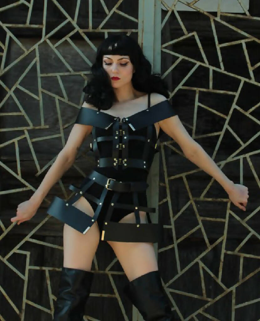 Hubris Leather Harness Cage Skirt