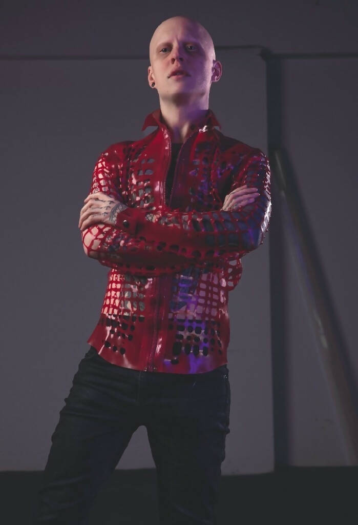 Mesh Latex Collared Shirt