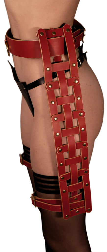 Unisex Astate Woven Red Leather Suspender-Harness