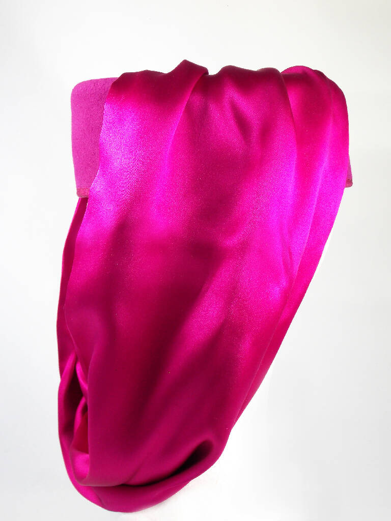 Hot cerise pink hat with draped silk cowl