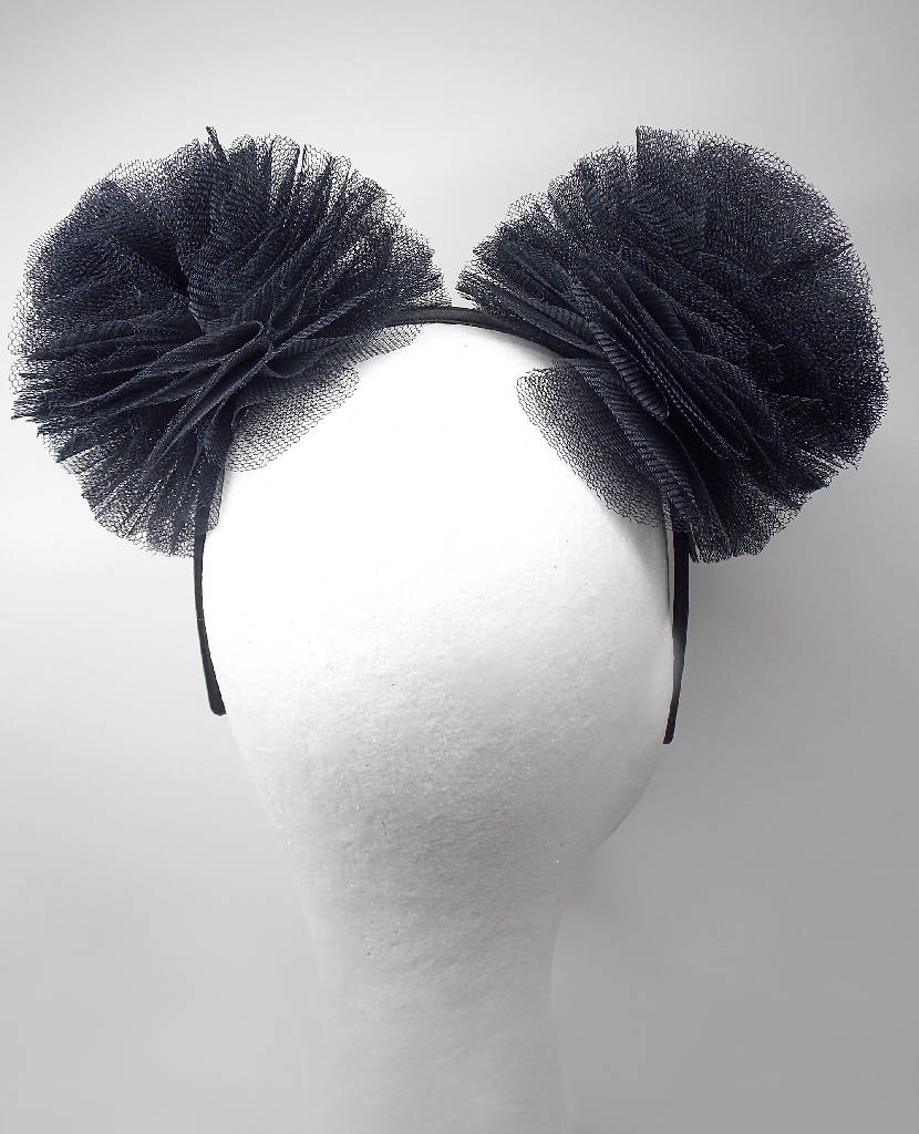 Large Black Tulle Pompom Hair Band