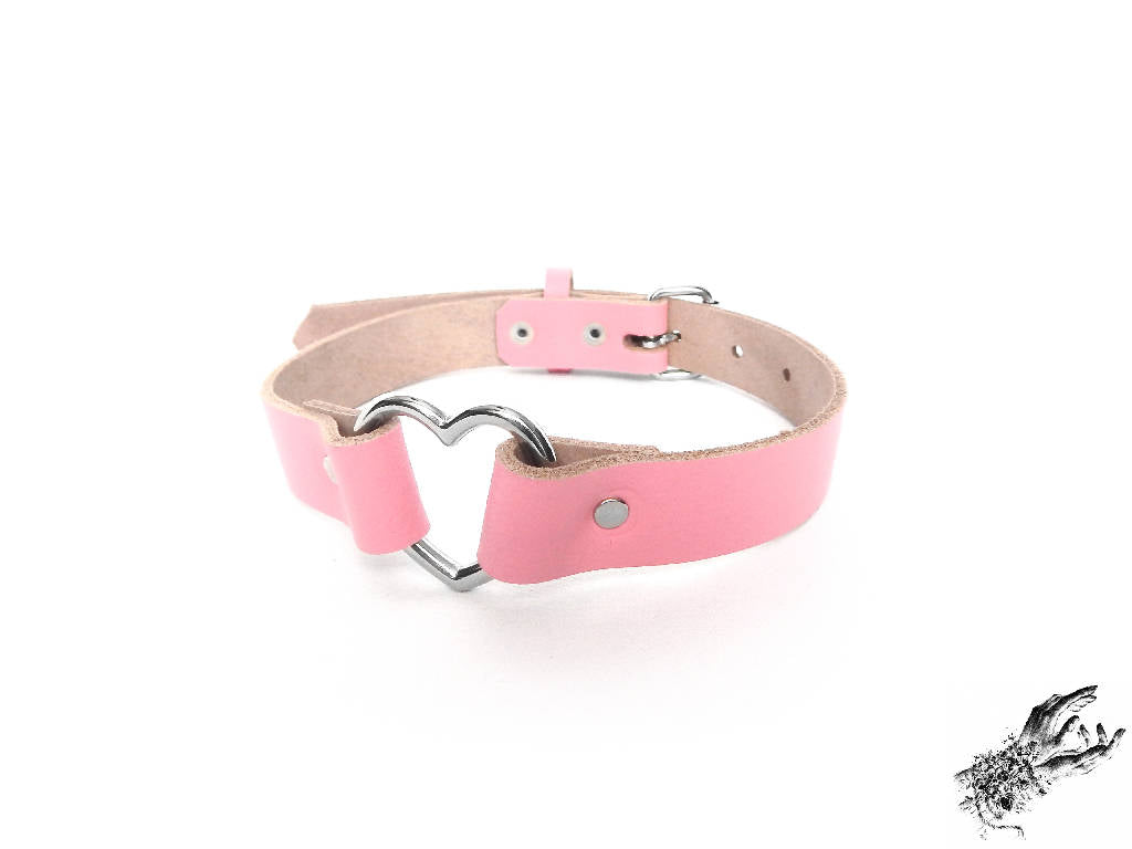 Leather Heart Ring Collar - Leather Heart Choker